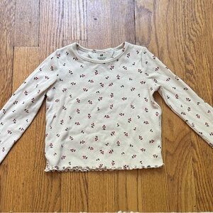 H&M Cream Long Sleeve Kids Top with Red Floral Pattern
